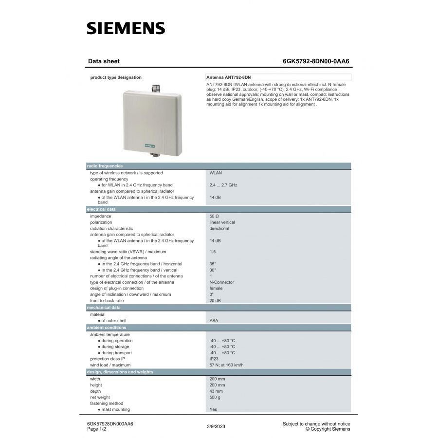 Siemens 6GK5792-8DN00-0AA6 WLan2.4 GHz Anten