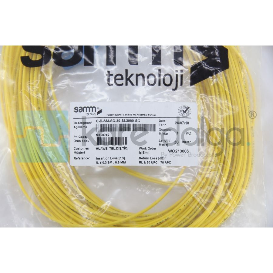 Samm Teknoloji C-D-SM-SC-30-SL2000-SC SingleMode G657.A2 Duplex 30 Metre Fiber Patch Kablo